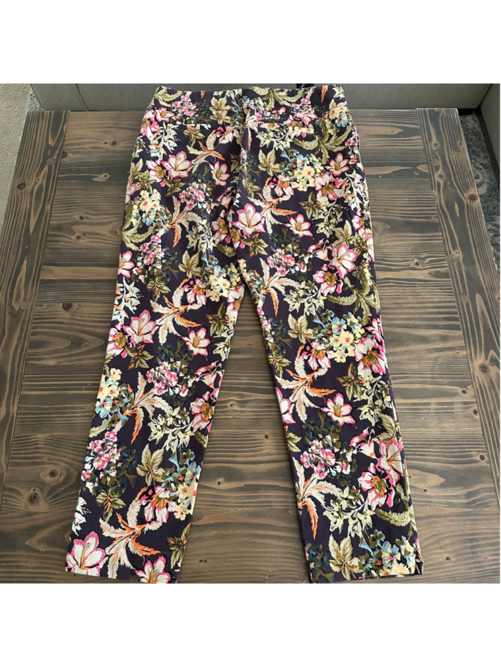 Soft Surroundings Floral Ankle Pants Womens L Brown Pink Stretch Crop - Picture 4 of 14